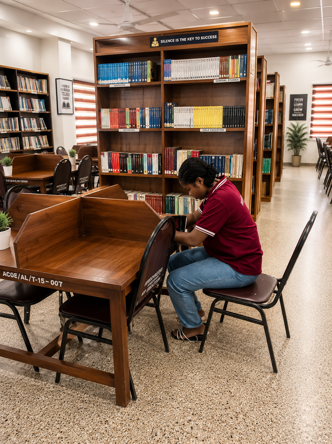 Student studying in the Akrokerri College of Education library
